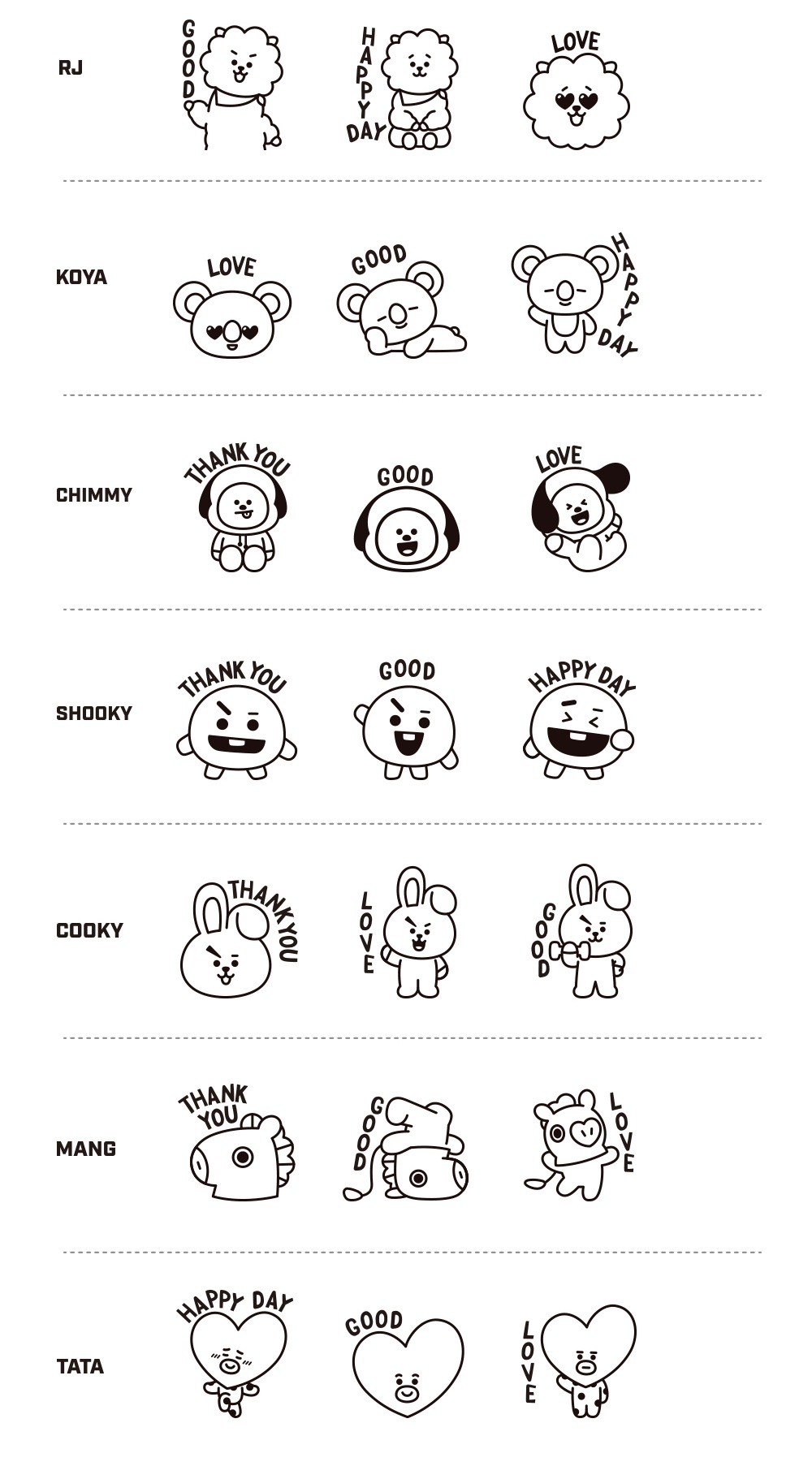 Pieczątka z BT21 (Trzy wzory)