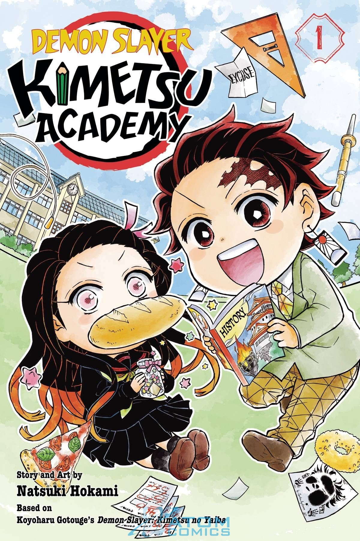 Okładka mangi (Viz Media) Demon Slayer Kimetsu Academy - tom 1 (eng.)
